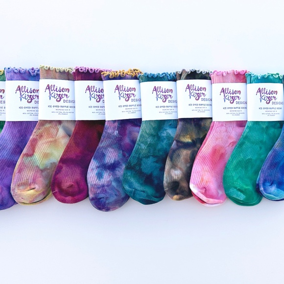 Colorful Ruffle Socks Ladies Blue Tie Dye Ankle Ruffle Socks Mid Crew Ice Dye - Picture 4 of 4